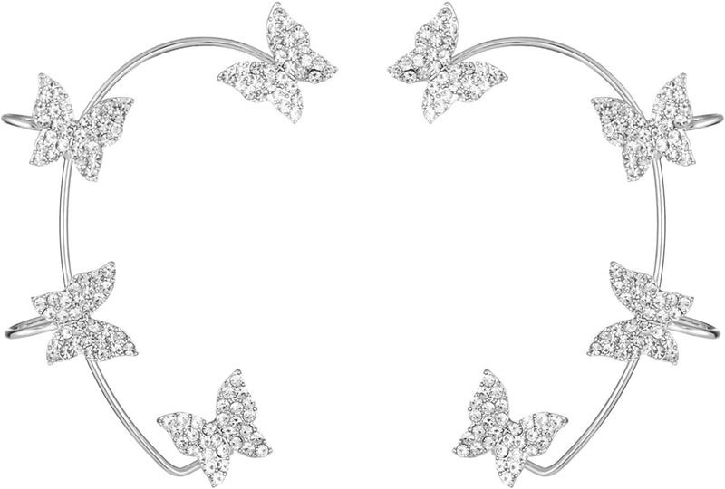 DOLLESS Butterfly Ear Cuffs Earrings Rhinestone Butterfly Ear Wrap No Piercing Ear Cuff Clip On Earrings for Women - Image 4